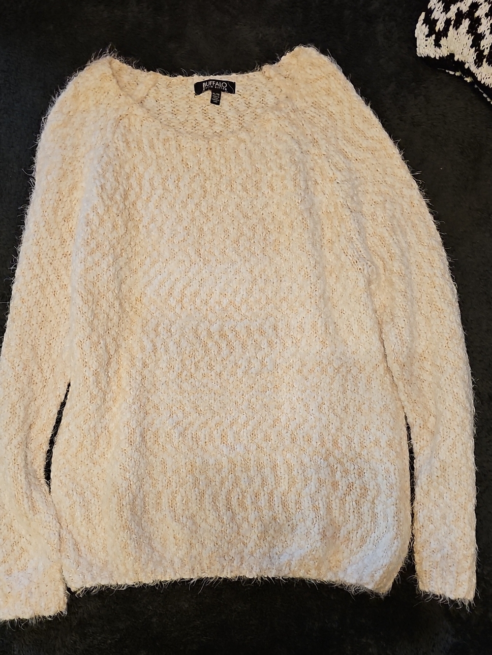 Buffalo David Bitton Cream Fuzzy Crew Neck Sweater